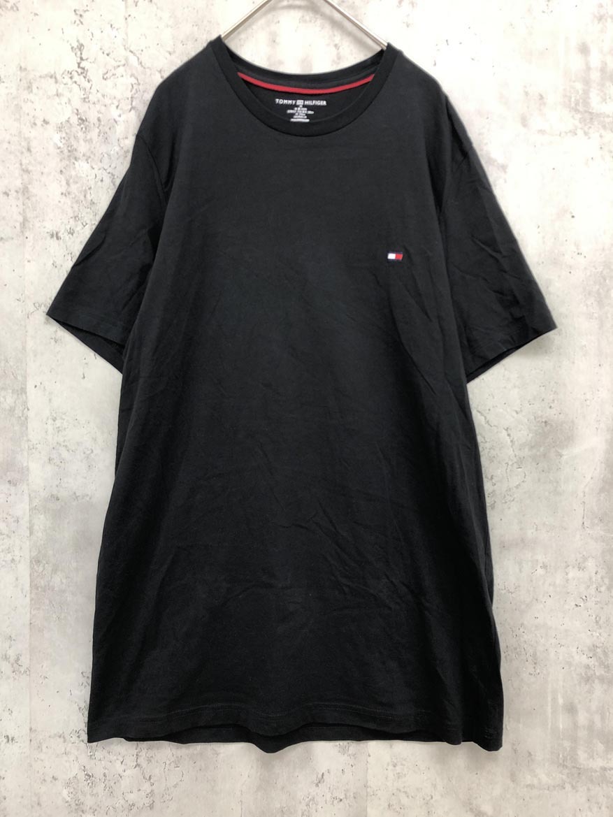 ゆうパケットOK TOMMY HILFIGER トミーヒルフィガー クルーネック ワンポイント 刺繍 Tシャツ sizeM/黒 ■■ ☆ fga8 メンズ拍卖