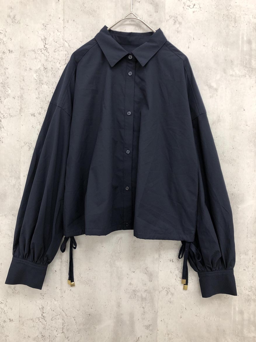 ゆうパケットOK 美品 SALOON サルーン 裾ドロスト ボリューム袖 ブラウス シャツ sizeF/紺 ■◆ ☆ fga8 レディース拍卖