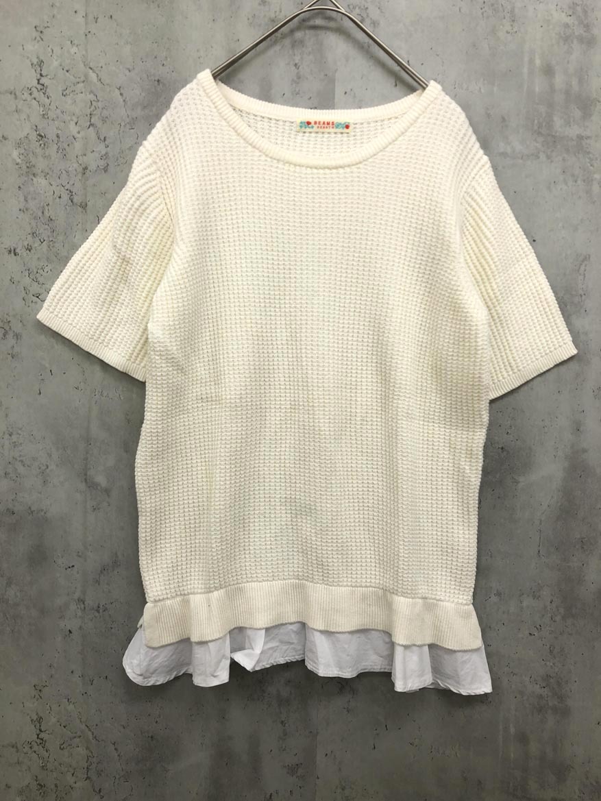 BEAMS HEART ビームスハート 裾フリル レイヤード 半袖 ワッフル カットソー オフホワイト ■◇ ☆ fga8 レディース拍卖