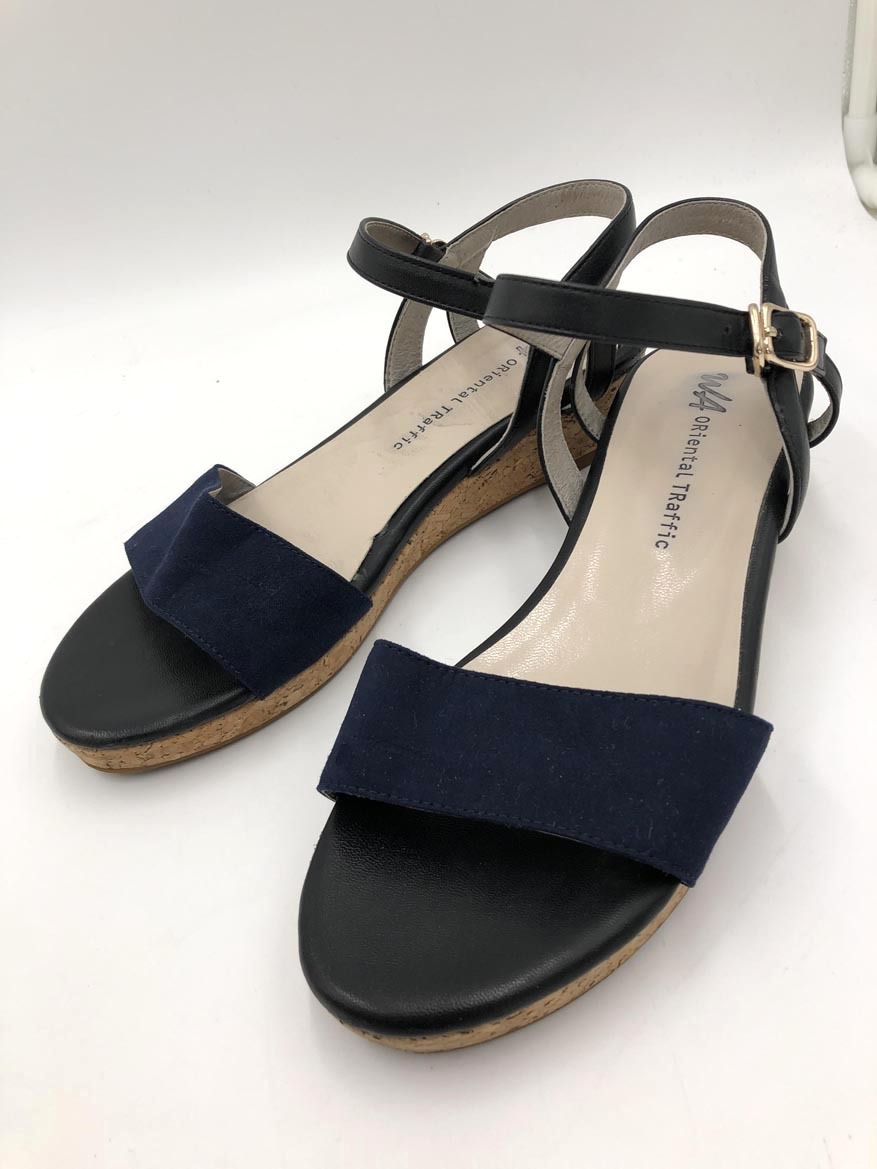 WA ORiental TRaffic ダブルエー オリエンタル ウェッジソール サンダル sizeM/黒×紺 ■◆ ☆ fga9 レディース拍卖