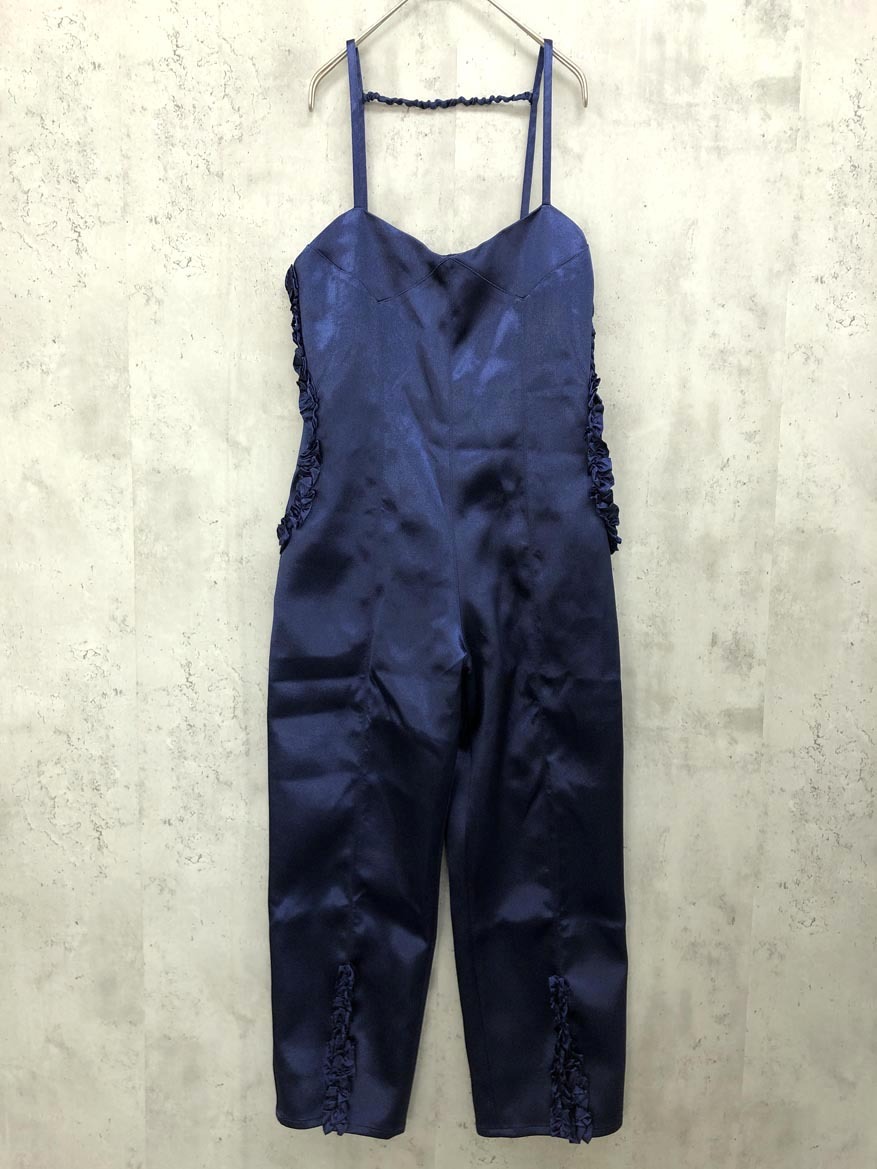 Bibiy ビビィ B31-AL009NVS VALENTINA 光沢 フリル オールインワン sizeS/紺 ◇■◎ ☆ fgb7 レディース拍卖