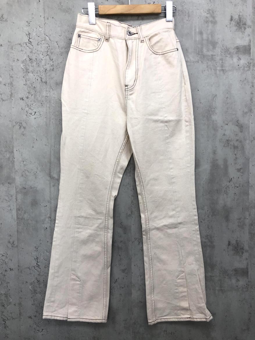 Heather ヘザー 綿100% フレア 裾スリット パンツ sizeM/生成 ■■ ☆ fgc8 レディース拍卖