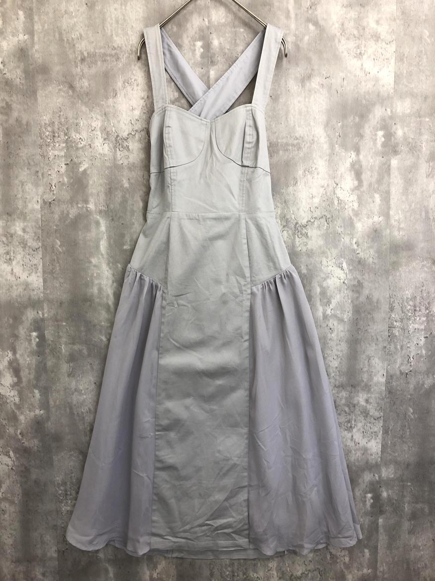 ゆうパケットOK RESEXXY リゼクシー ビスチェ風 バッククロス 異素材 切り替え フレア ワンピース sizeF/グレー ■◆ ☆ fgc8 レディース拍卖