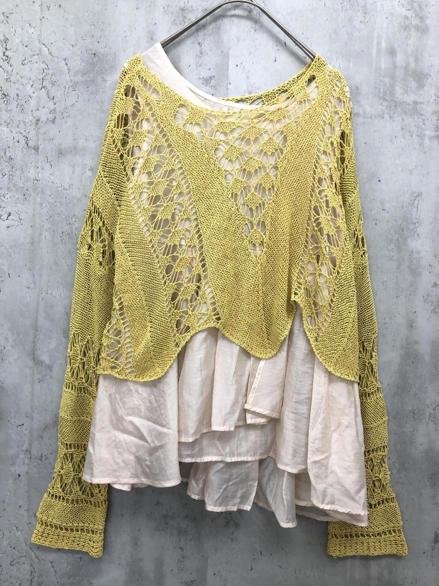 ゆうパケットOK Eimee Law エイミーロウ かぎ編み ニット ノースリーブ トップス セット セットアップ size38/イエロー系 ■◇拍卖