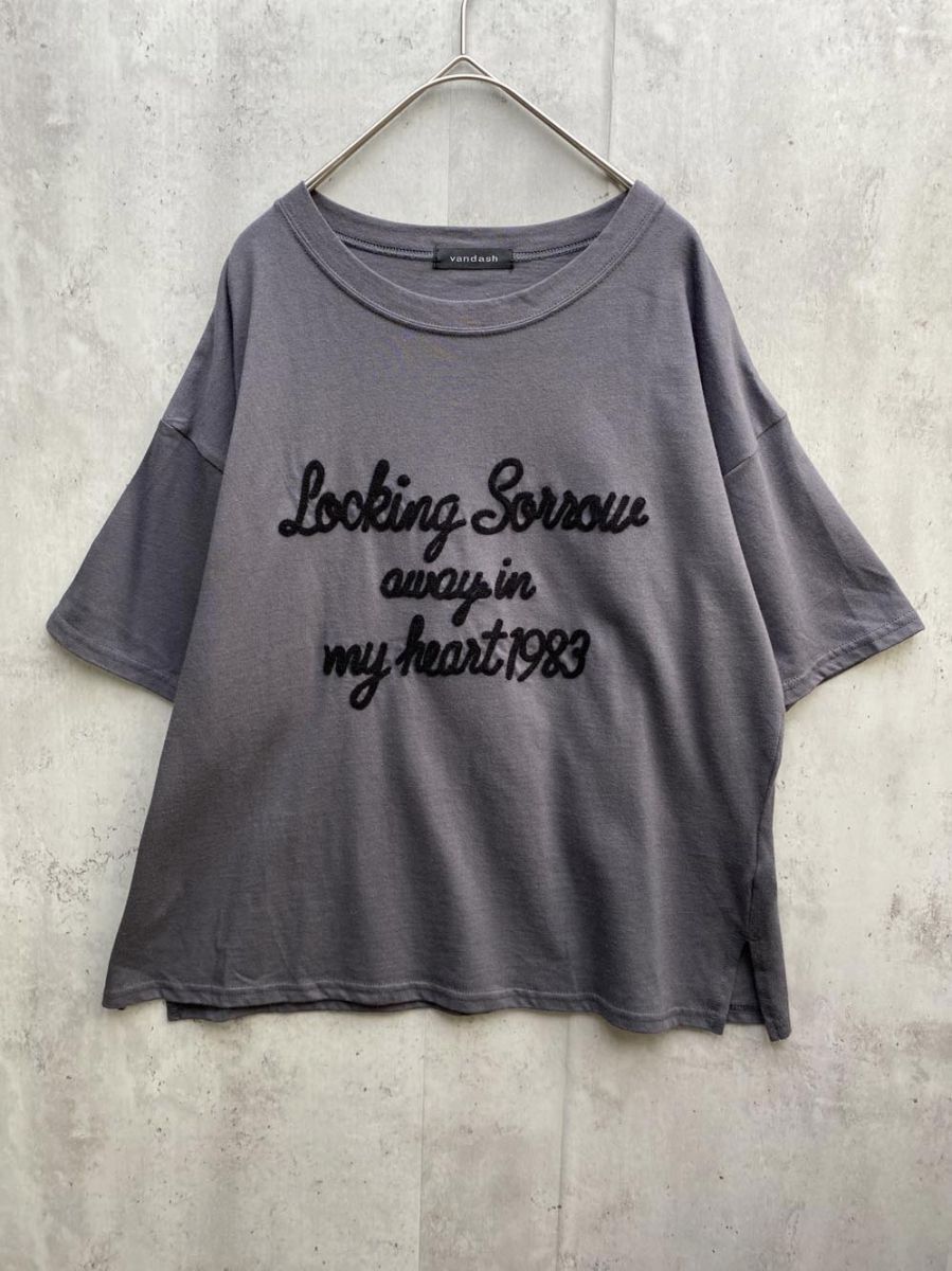 ゆうパケットOK vandash バンダッシュ しまむら 半袖 チェーンステッチ刺繍 Tシャツ sizeL/グレー ■◆拍卖