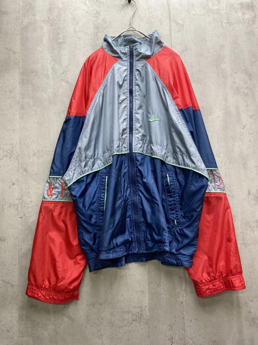 ゆうパケットOK NIKE ナイキ 90s ブルゾン ナイロン トラックジャケット sizeL/グレーx赤x紺 ◇■拍卖