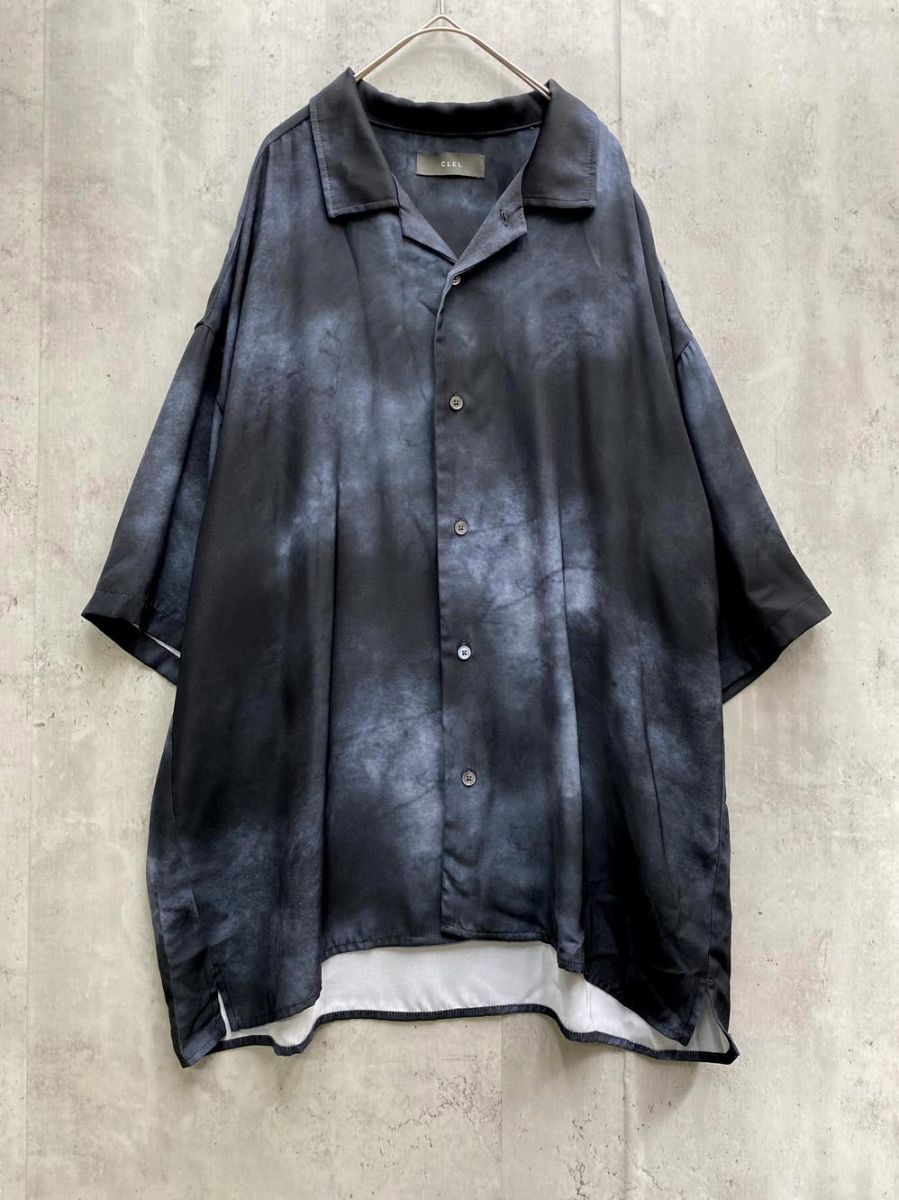 ゆうパケットOK 美品 CLEL クレイル CLEsh1275 2Way Multi Pattern Drape Short Sleeve Shirtドレープ 半袖 sizeL/黒 ■◆拍卖