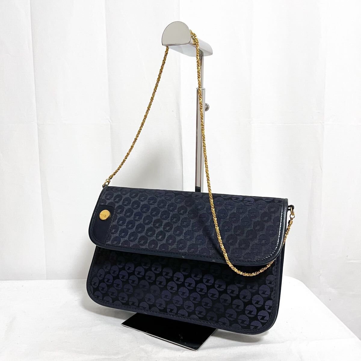 和781★ ZENITH ゼニス チェーンバッグ トートバッグ 肩掛けバッグ 総柄 ネイビー レディース拍卖