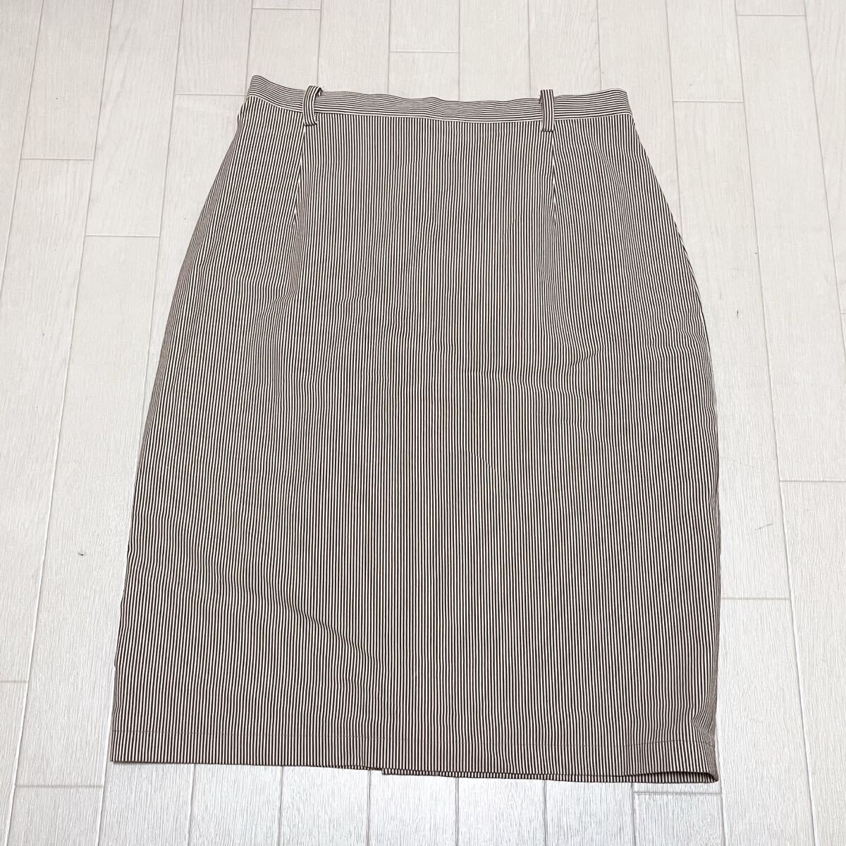 和789★ EVEX by KRIZIA エヴェックス クリツィア タイトスカート ロングスカート ストライプ 42 ブラウン ホワイト レディース拍卖