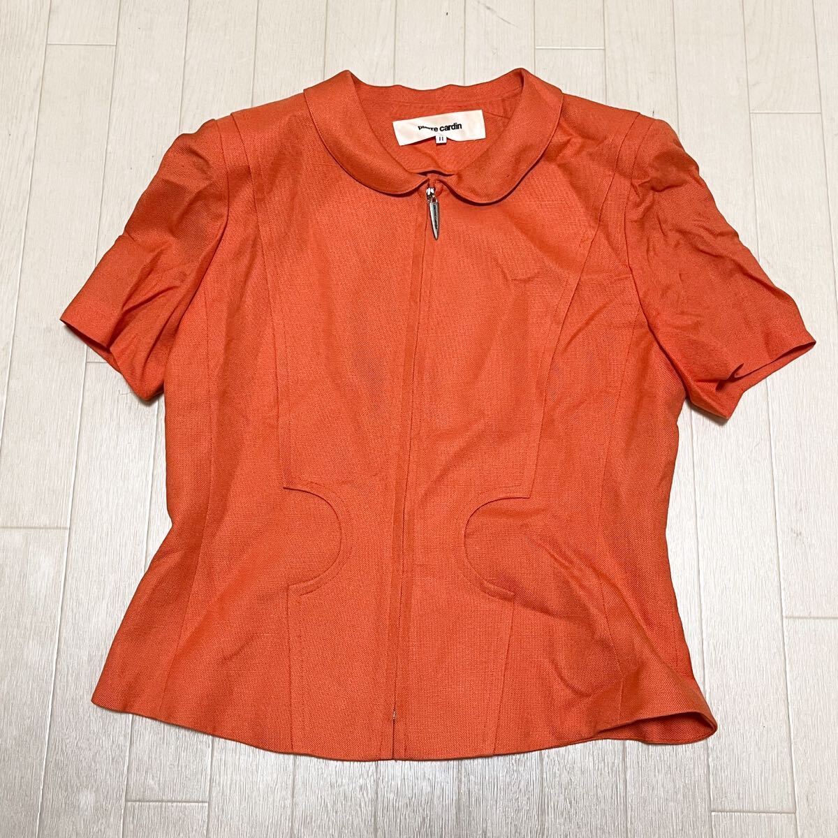 和805★ pierre cardin ピエールカルダン 半袖 ジップアップ シャツ シャツジャケット 11 オレンジ レディース拍卖