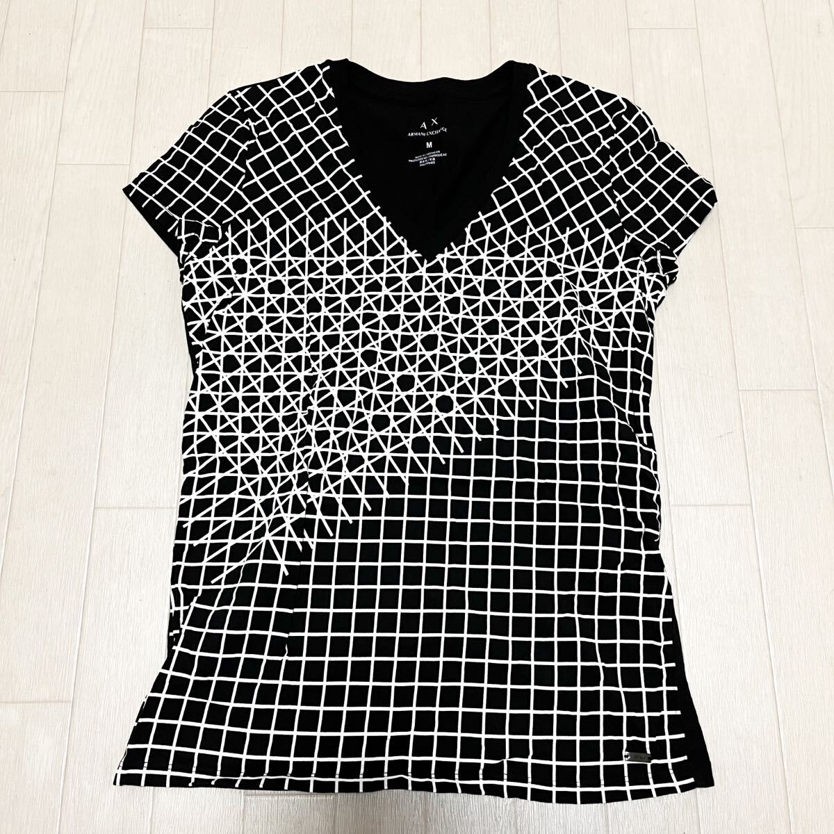 和806★① A/X ARMANI EXCHANGE アルマーニエクスチェンジ M ブラック ホワイト レディース チェック拍卖