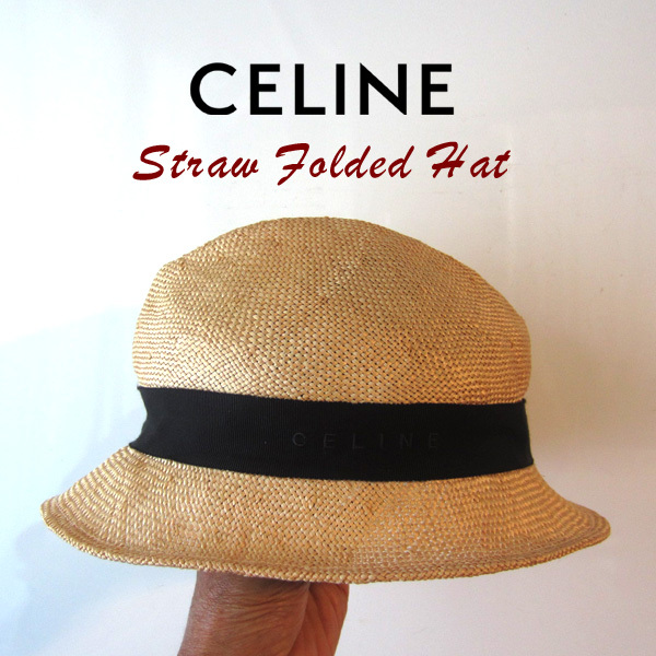 美品 CELINE/セリーヌ★ 薄手軽量 麦わら 中折れハット 56cm拍卖
