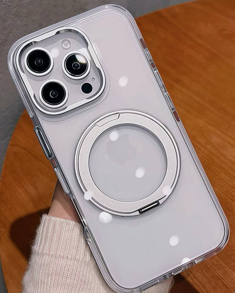 未使用 iPhone 16 Pro Max ケース MagSafe 黄変防止 ワイヤレス充電対応 6.9インチ iPhone16 Pro Max シルバークリア リングスタンド拍卖