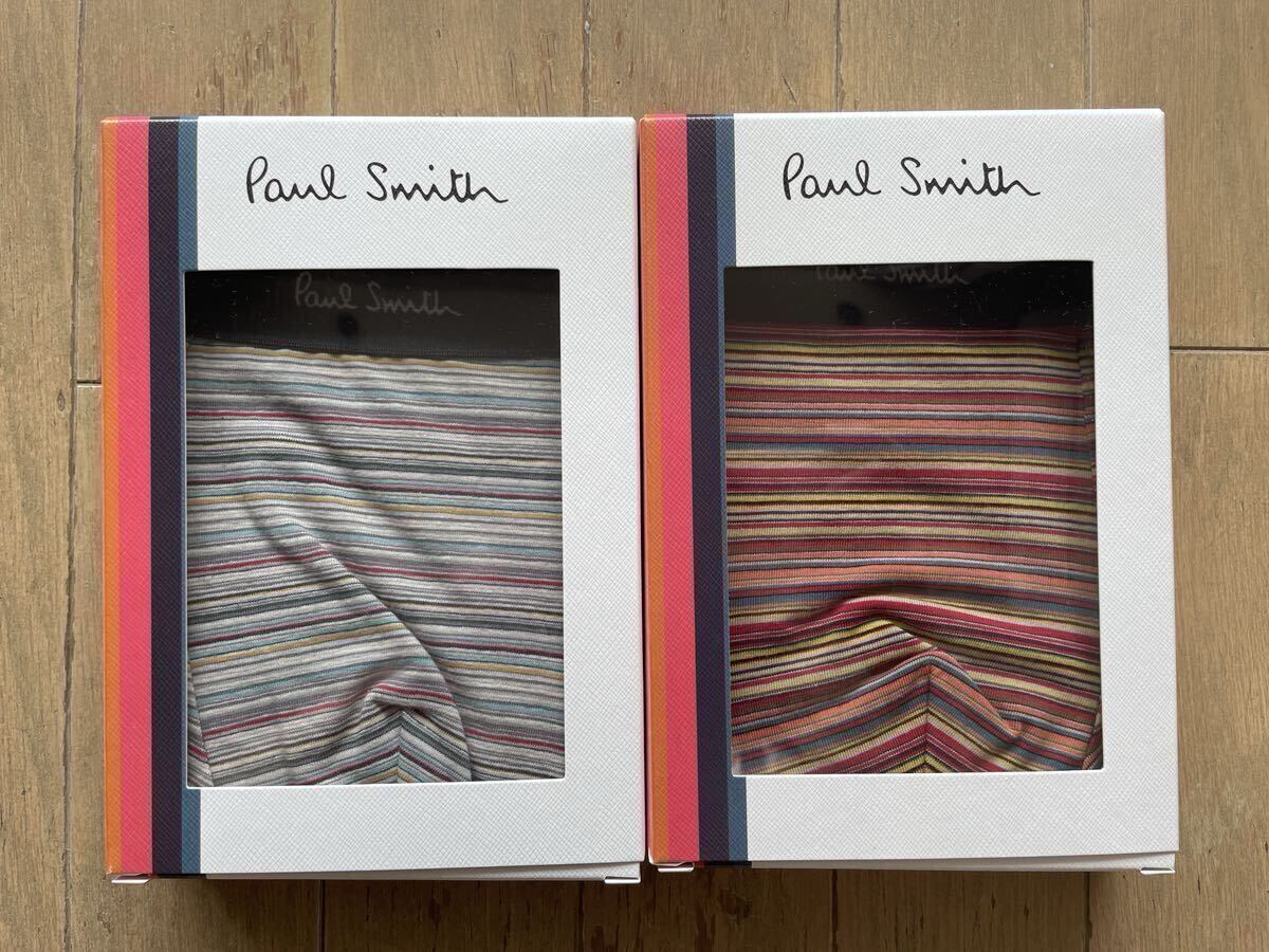 即決!ポールスミス!PAUL SMITH LOWRISE ボクサー 2枚組 マルチボーダー柄レッド&チャコール M②拍卖