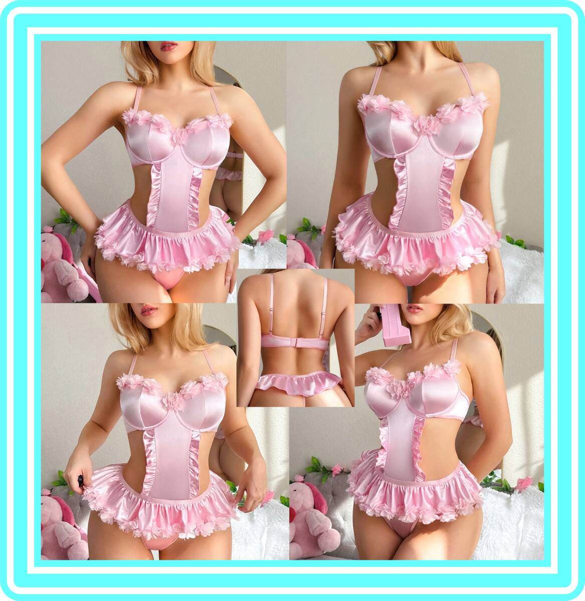 ★超素敵★サテン★ピンクテディ★アンダーワイヤー★ミニスカート風★Tバック★バックシルエットも美しくキュート★G154拍卖