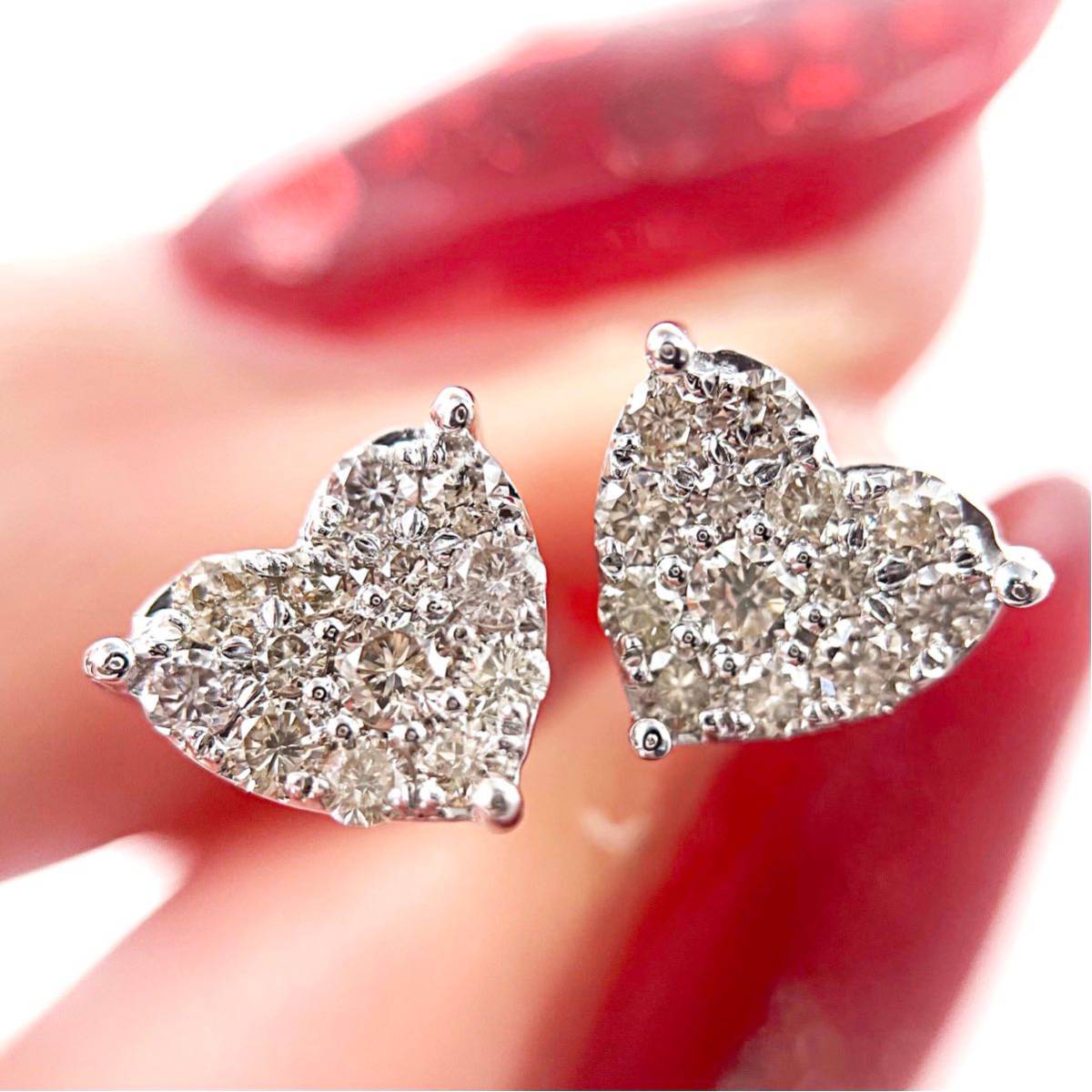 計0.40ct 天然ダイヤモンド ハート型 K18WG パヴェピアス拍卖