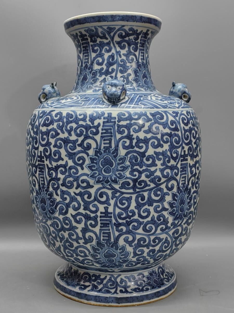 【竹河】中国古美術 明時代 青花 花瓶 瓶 時代物 唐物 古玩 骨董 藏出 置物 骨董品 当時物 置物 飾壺 中国磁器 染付 高さ31cm sa33拍卖