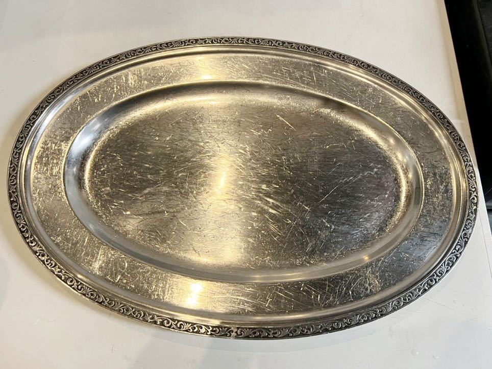 ステンレス製 プラター 縁飾り付 洋食器 パーティー用 大皿 盛り皿 プレート拍卖