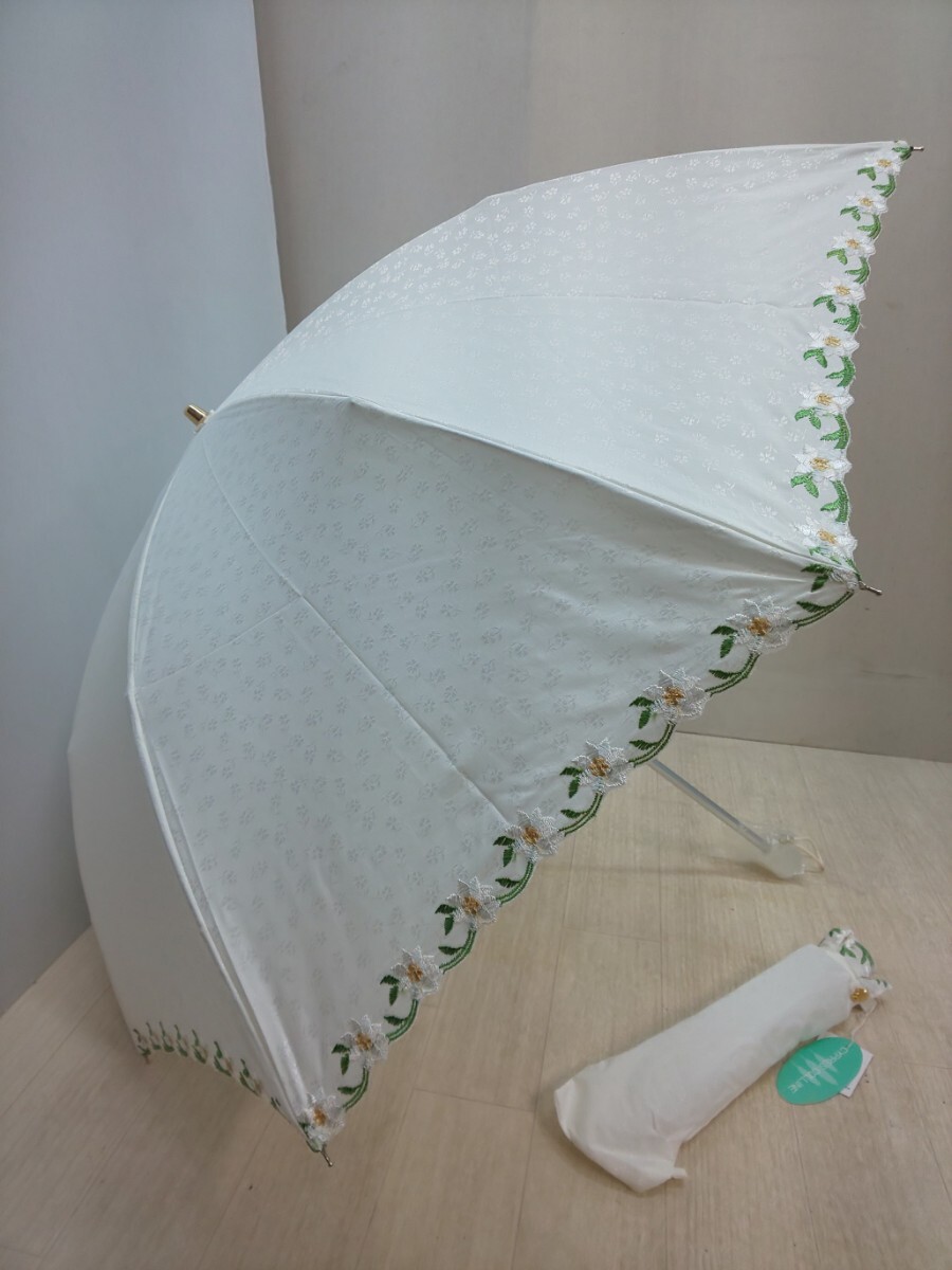 ☆CYPRES COLLINE ムーンバット 折りたたみ傘 晴雨兼用 ☆シュプレコリン MOONBAT UVカット ホワイト 刺繍拍卖