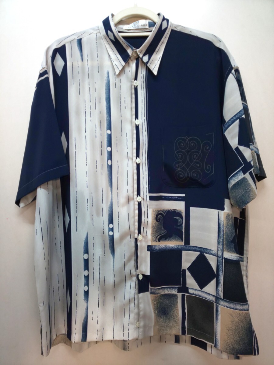 ☆BALENCIAGA ヴィンテージ 半袖シャツ Lサイズ☆バレンシアガ ポリエステルシャツ デザインシャツ アロハ 柄シャツ拍卖