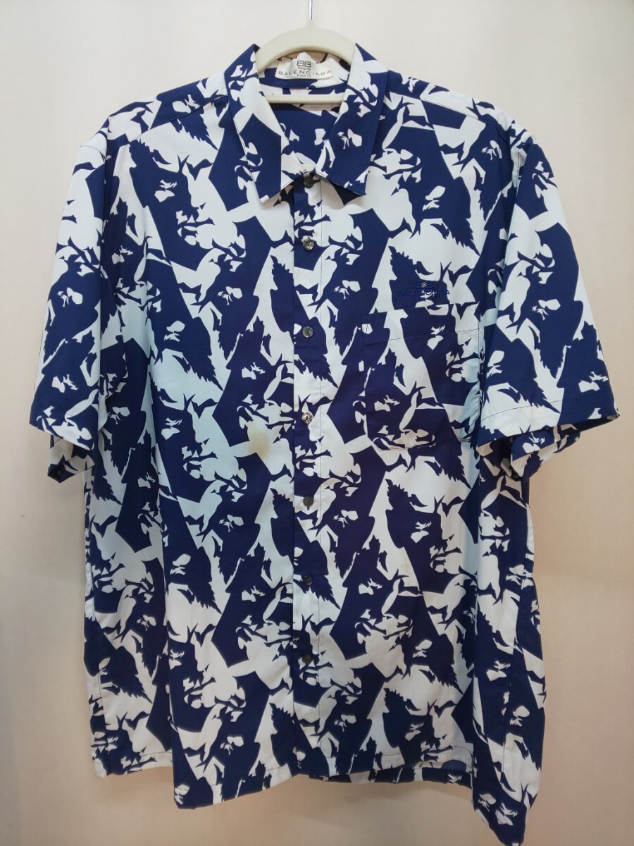 ☆BALENCIAGA ヴィンテージ 半袖シャツ Lサイズ☆バレンシアガ ポリエステルシャツ デザインシャツ アロハ 総柄拍卖