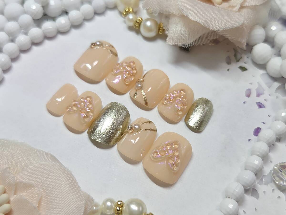 即決☆ジェル加工済ネイルチップ☆ベリーショートM ビジューピンクハート拍卖