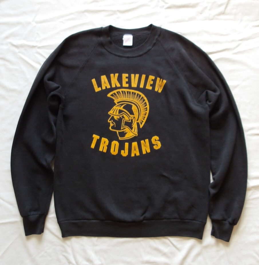 80's ヴィンテージ LAKEVIEW TROJANS USA SCIENCE CLUB 黒ベース ラグランスリーブ スウェット JERZEES USA サイズ XL拍卖