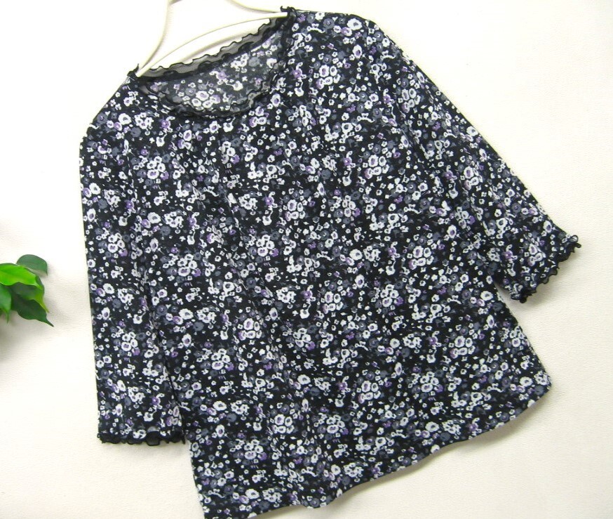 Leilian レリアン 大きいサイズ13 ★ 上品♪ 大人の高級ネットカットソー フリル 花柄 フラワープリント 近年モデル拍卖