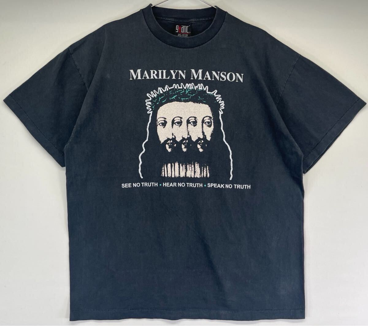 古着 1スタ 海外 両面プリント フェード y2k マリリンマンソン MARILYN MANSON Tシャツ 半袖 バンド ロック バンT メンズ L ブラック 黒拍卖