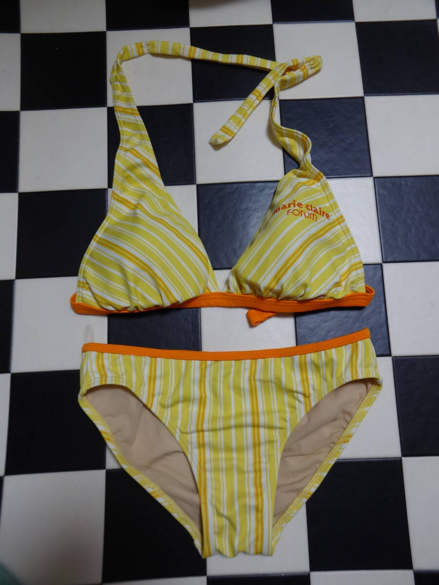 marie claire forum 女性水着セパレート サイズ11L D7375 黄白横縞 ビキニ拍卖