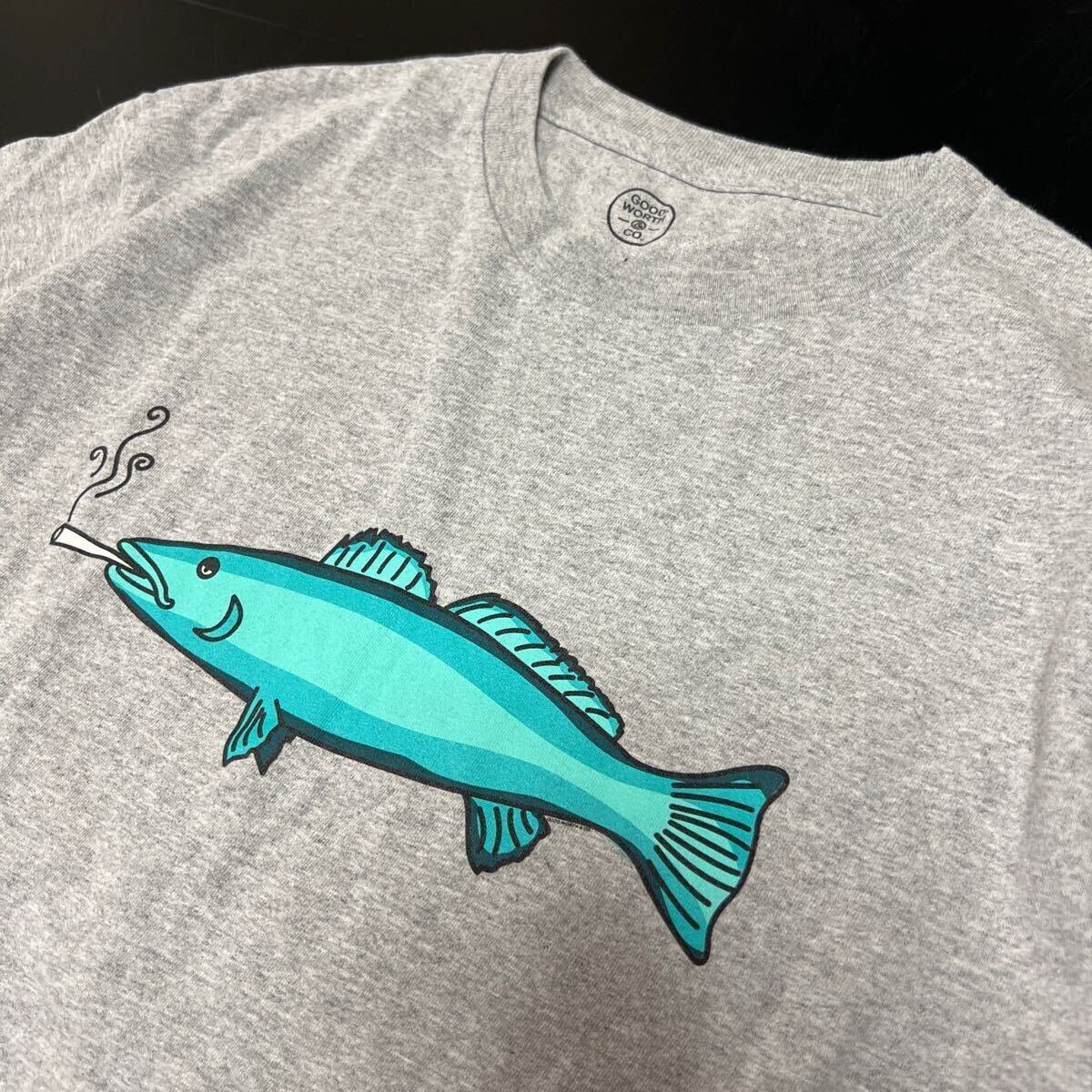 GOOD WORTH グッドワース 半袖 Tシャツ Mサイズ メンズ 魚 フィッシュ used コットン 灰 グレー ロサンゼルス拍卖