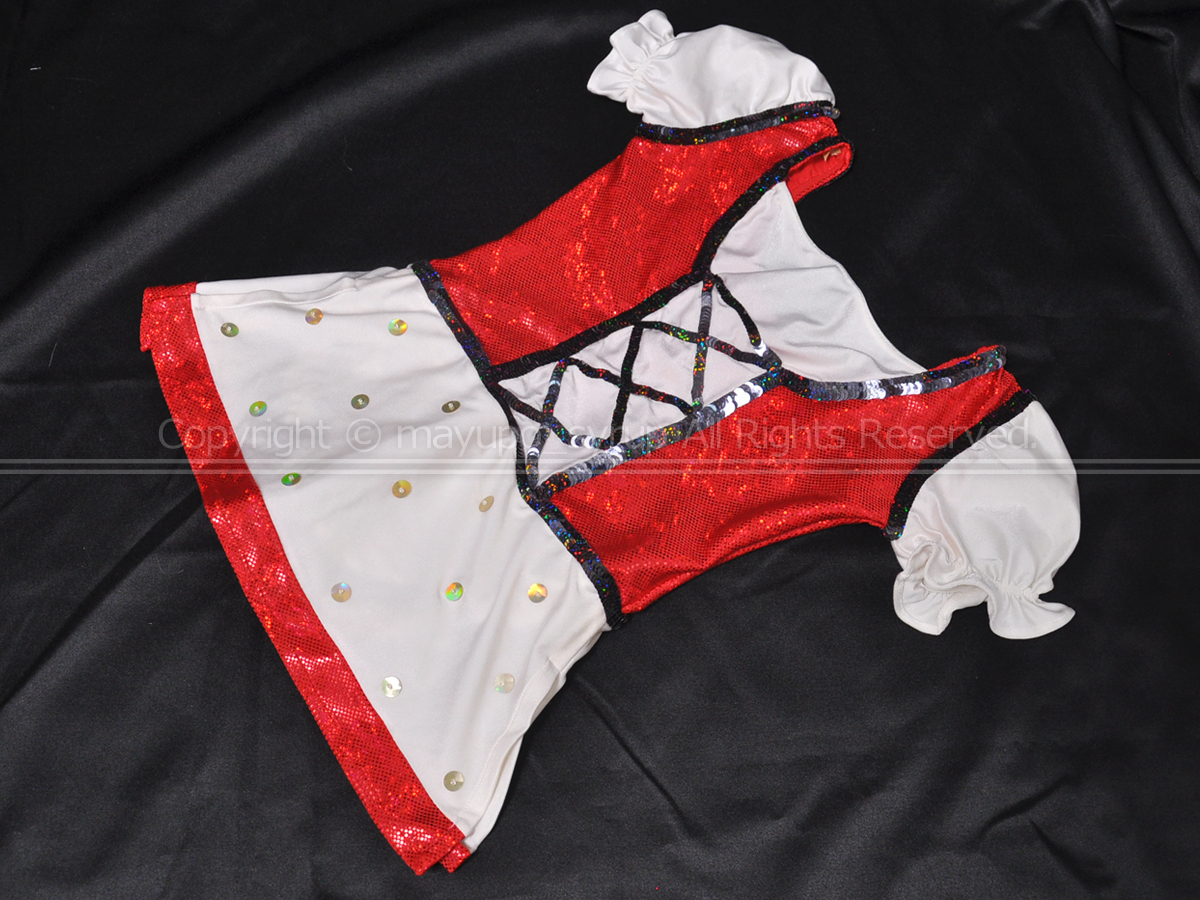 L1254-19★美品 フラワーコーポレーション 新体操レオタード ホワイト×レッド JM拍卖