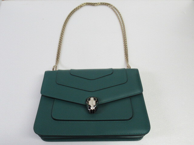 ■BVLGARI ブルガリ セルペンティ フォーエバー 2Way チェーン ショルダーバッグ/ハンドバッグ グリーン 美品拍卖