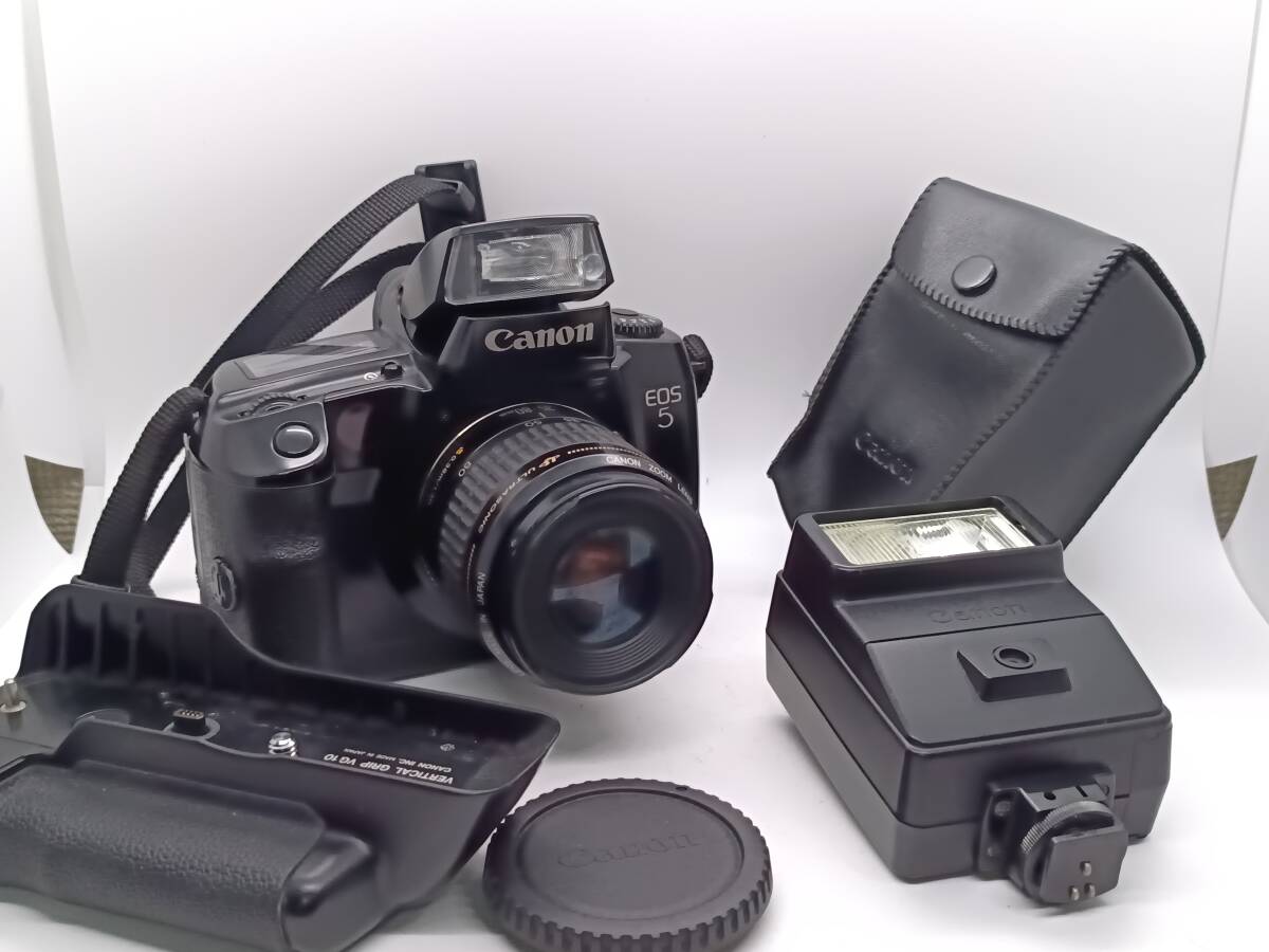 1267 ★動作美品★ Canon【 EOS 5 】フィルムカメラ 一眼レフ + CANON ZOOM LENS EF 35-80㎜ F4-5.6 + ストロボ + Vertical Grip VG 10拍卖