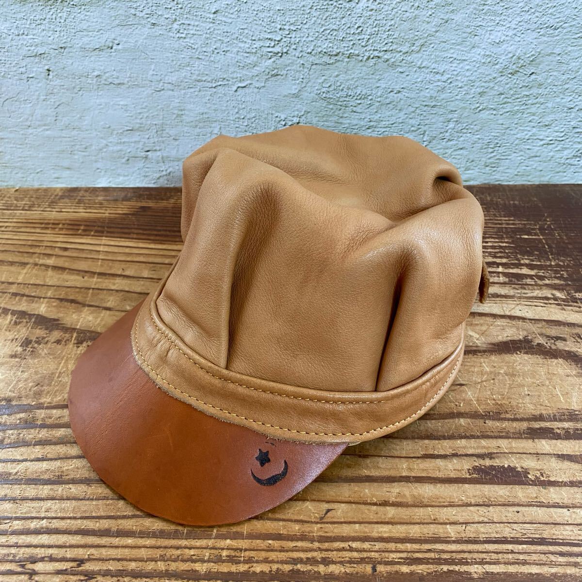 【LEATHER&SILVER MOTO モト レザー ワークキャップ 帽子 ベージュ ブラウン BEAMS PLUS ビームスプラス motoratory 本池秀夫 58cm前後】拍卖