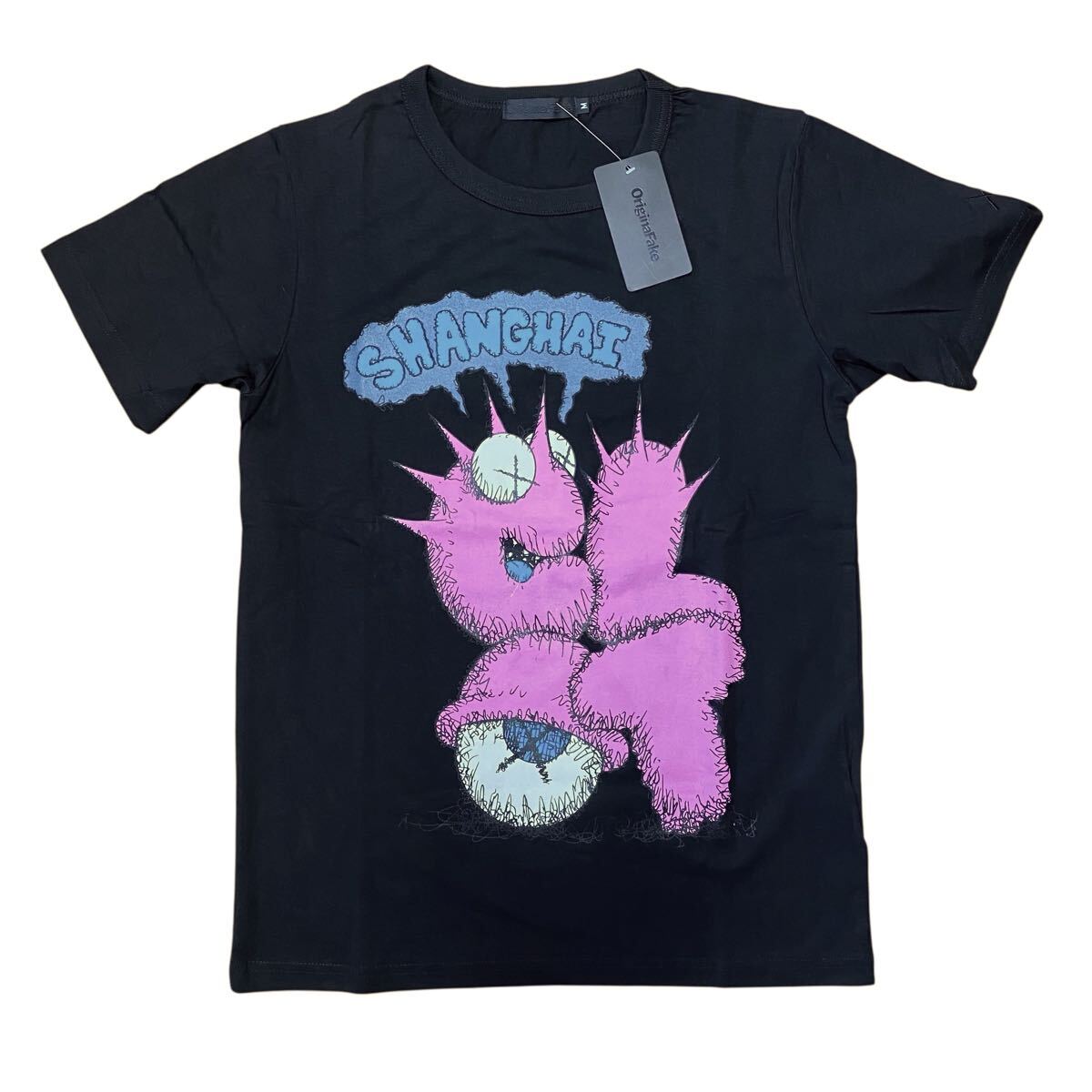 【初期 希少 訳あり KAWS OriginalFake MEDICOM TOY × JUICE × CLOT カウズ オリジナルフェイク メディコムトイ Tシャツ レディースM】拍卖