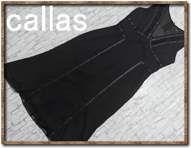 美品!!☆callas カラス ノースリーブシフォンワンピース 黒☆やや難拍卖
