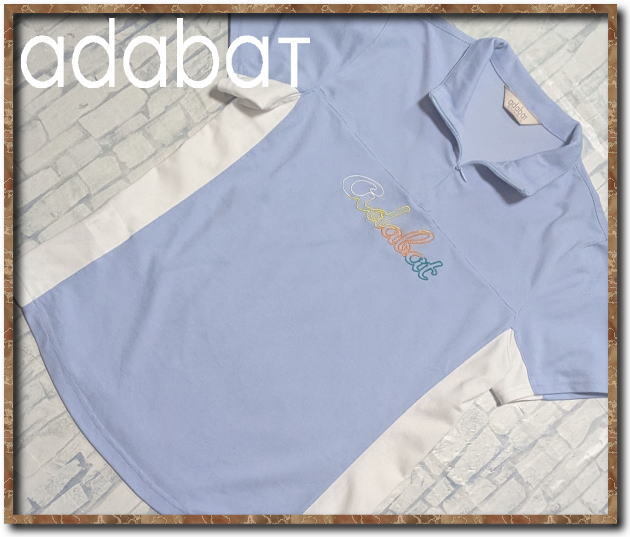 ☆adabat アダバット 刺繍入り切替半袖ポロシャツ 水色☆拍卖