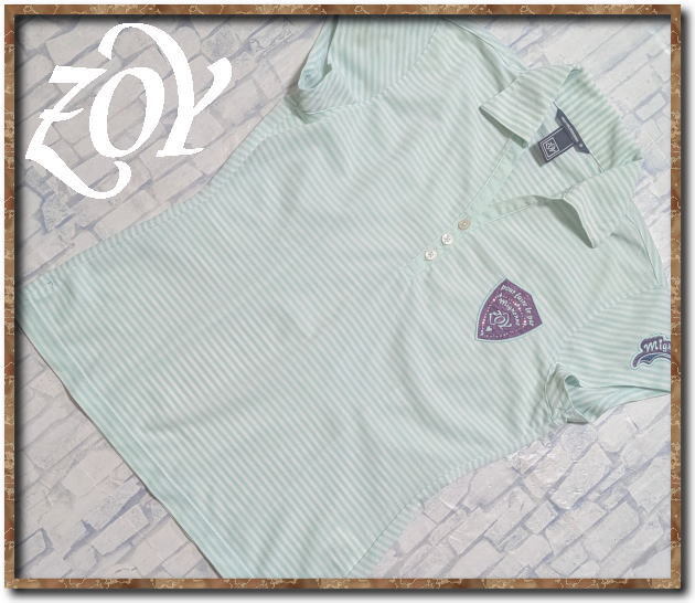 ☆ZOY DRESS CODE INTERNATIONAL ゾーイ 飾り付きボーダー半袖ポロシャツ☆やや難拍卖