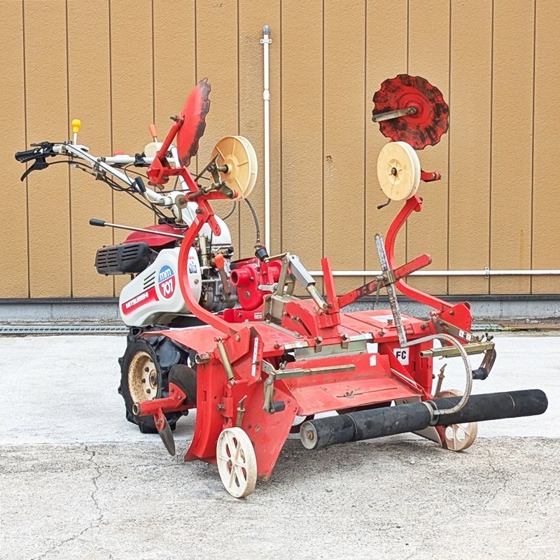 【栃木】ミツビシ 管理機 MM707 佐野アタッチ 平高成形マルチャー 耕耘幅約970㎜ 7馬力 マルチ シート張り 平畝 低畝 うね 倉庫保管 中古拍卖