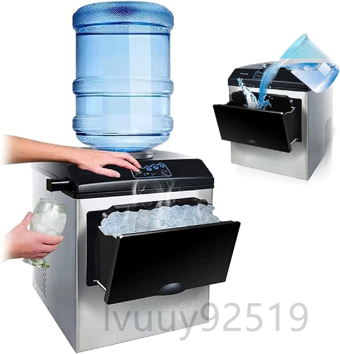 全自動高速製氷機 家庭用 業務用 製氷機 卓上型 毎日の出力25kg パイプラインなしの高速製氷機 静かなデザイン ポータブル 簡単操作 家族拍卖