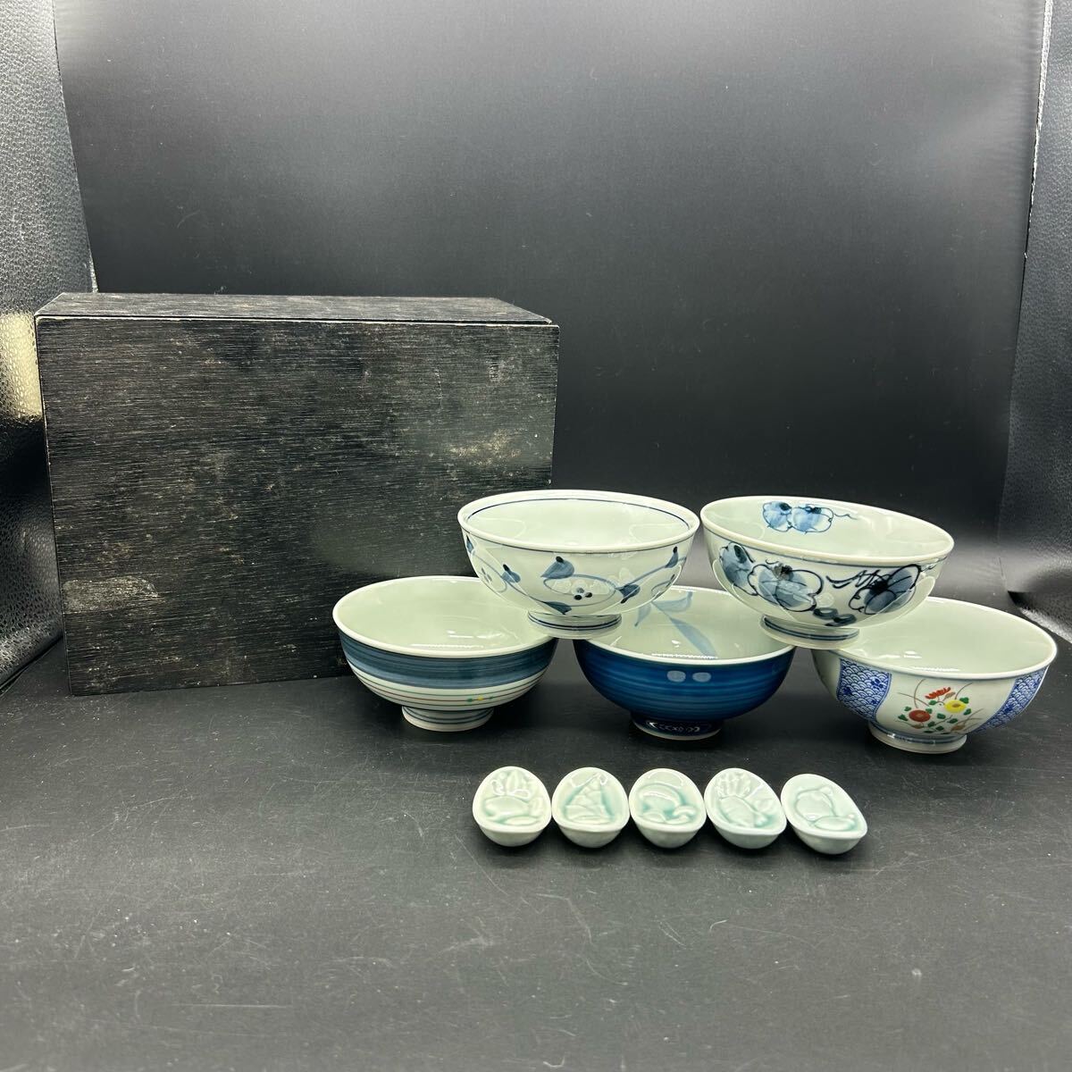 千窯 絵変り ご飯茶碗 飯碗 茶碗揃 お碗 小鉢 箸置付 和食器 ヤ1拍卖