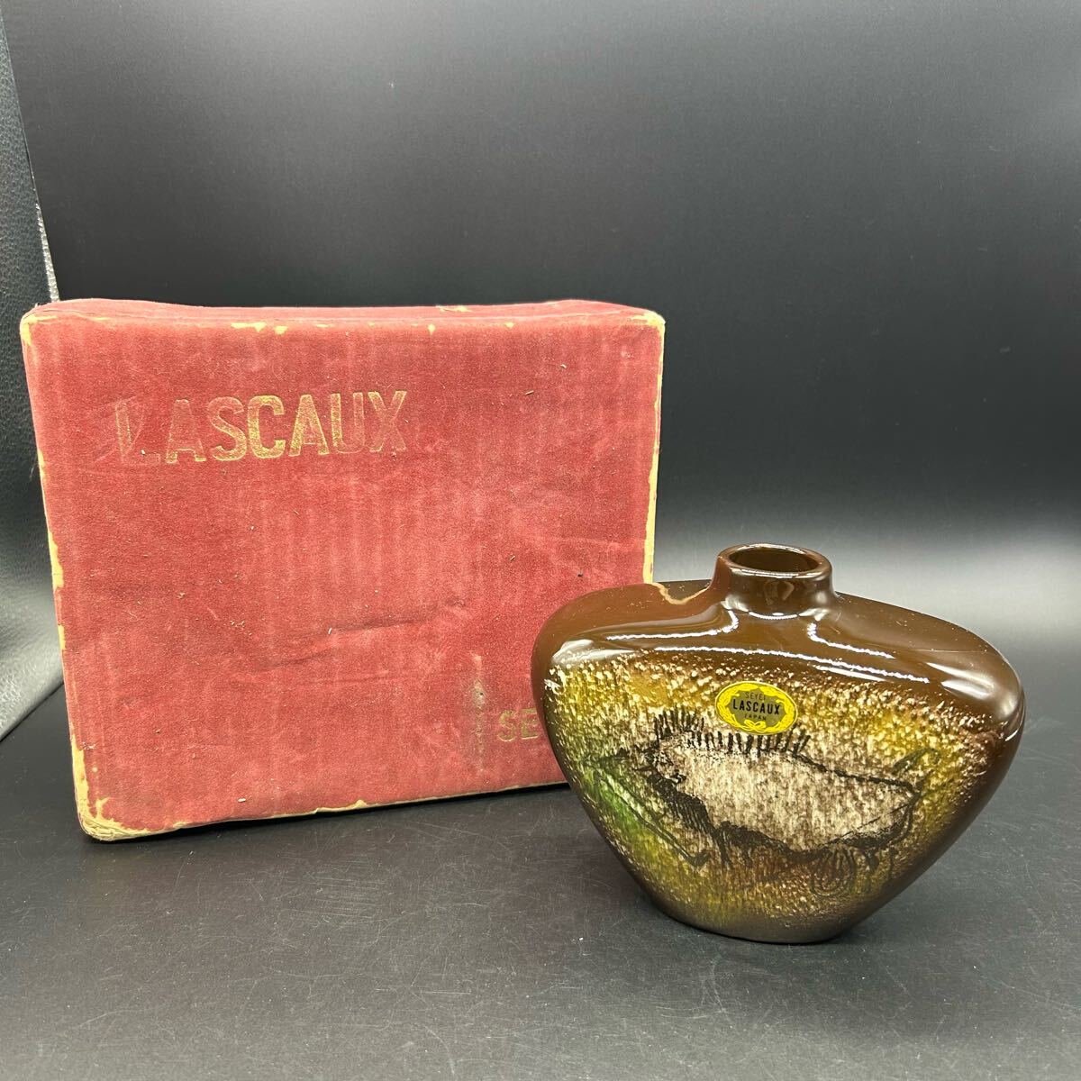 SEYEI LASCAUX 花瓶 ラスコー 洞窟画 セーエー 花瓶 ヴィンテージ フラワーベース 置物 陶器 ヨ28拍卖