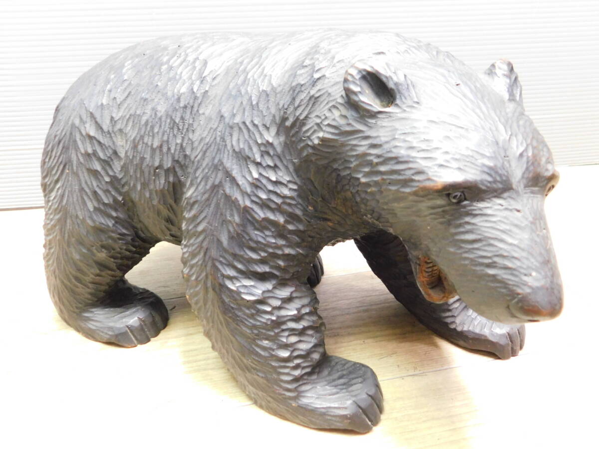 【無銘】木彫り熊 ガラス目 作りの良い一刀彫 約34cm 古民芸 古美術 骨董/M263拍卖