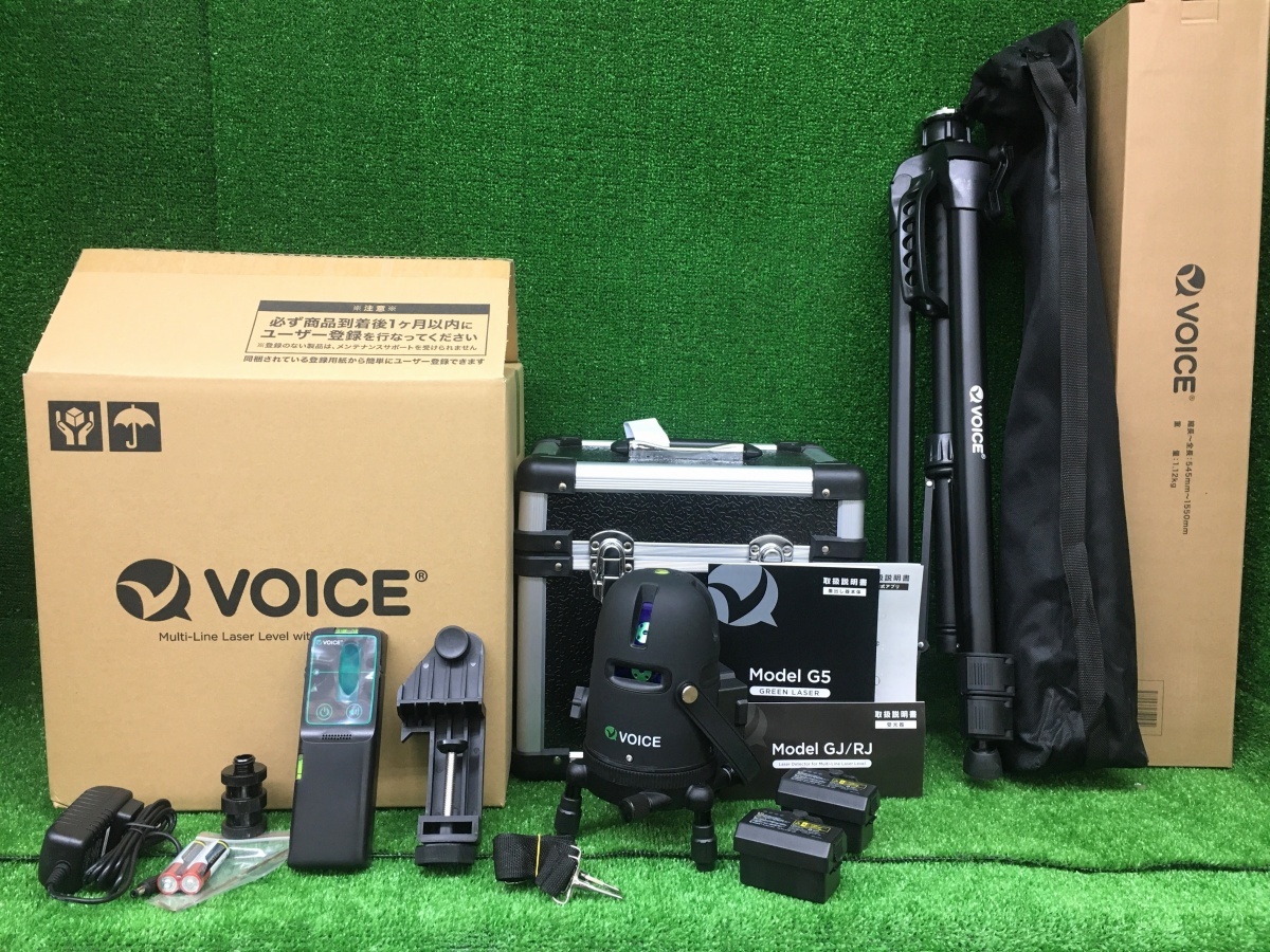 ⑦未使用品 VOICE ヴォイス 5ライン グリーンレーザー墨出し器 Bluetooth連動 Model-G5 + Model-GJ + Model-T ※本体+受光器+三脚セット拍卖