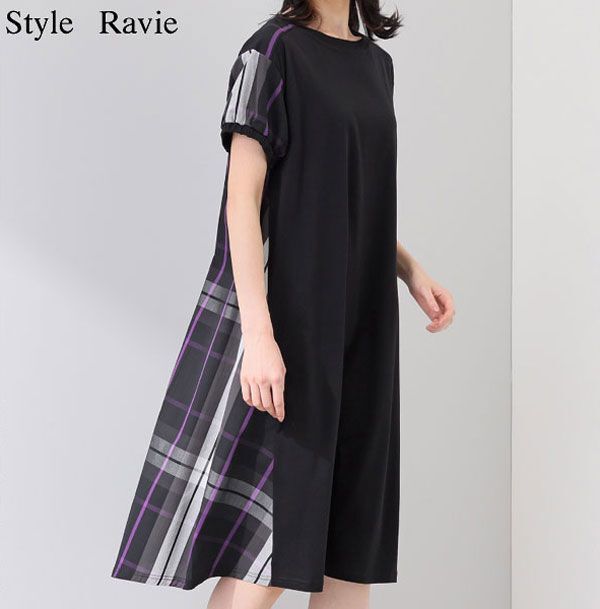 送料300円(税込)■om427■スタイル・ラヴィー 異素材ミックス ロングフレアーワンピース 11号 11000円相当【シンオク】拍卖