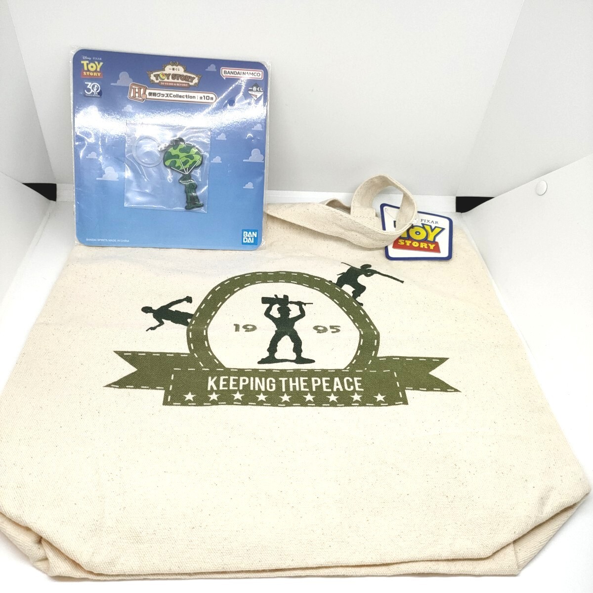 ◆TOY STORY★トイ・ストーリー【グリーンアーミーメン兵隊 生成ソルジャーエコトートバッグ】+マーカーチャーム◆ディズニー・PIXER◆拍卖