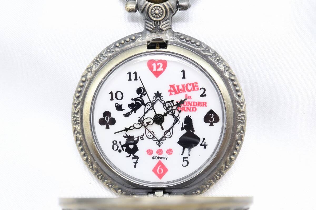 【W245-20】動作品 電池交換済 DISNEY ディズニー 不思議の国のアリス 開閉式 懐中時計 チェーンなし メンズ【送料全国一律185円】拍卖