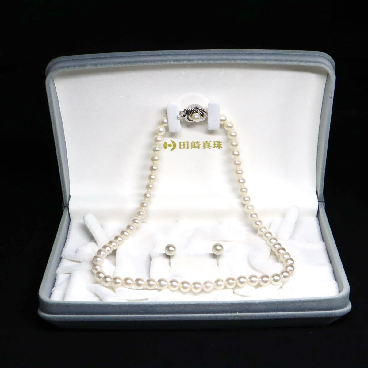 K14WG入り!!約6.5-7.5mm珠【TASAKI(田崎真珠)】箱付き◆アコヤ本真珠ネックレス&イヤリング◆A 約33.1g パール necklace ED0/EE0 X575拍卖