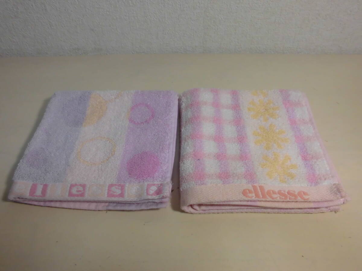 送料185円 ellesse エレッセ タオルハンカチ 2枚セット ピンク系 チェック 花柄 ドット NO31104拍卖